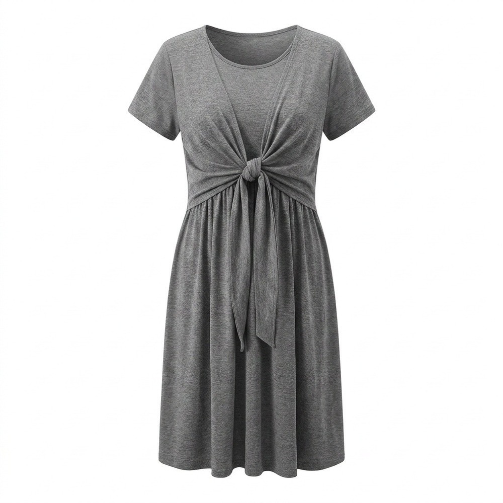 Sofsy Maternity Nursing Dress Heather Grey Tie Front Short Sleeve XL NWT